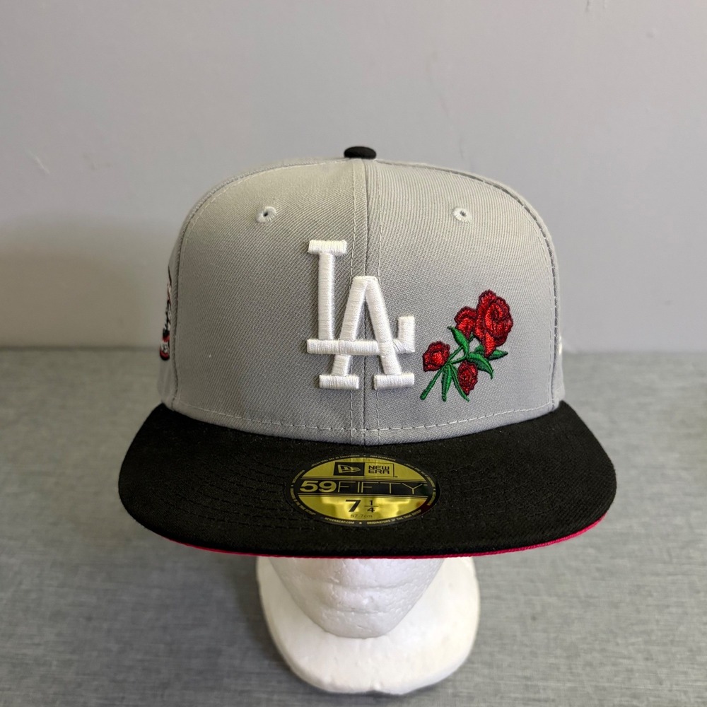 New Era Hat Men 7 1/4 Grey Los Angeles Dodgers 59FIFTY 1955 World Series Rose